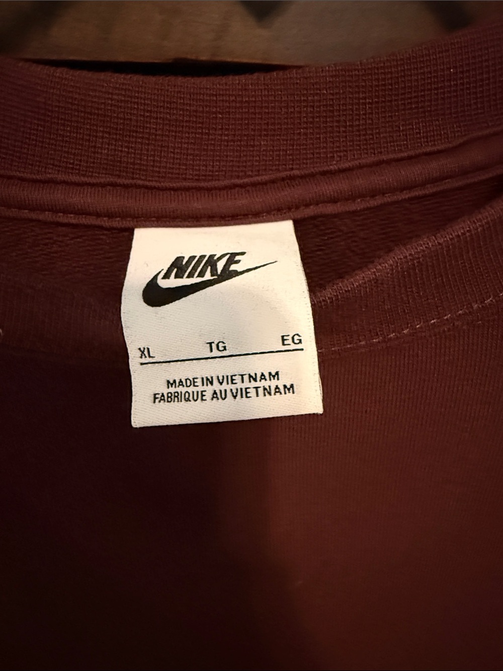 Nike Maroon Long Sleeve Crew Sweatshirt with White Swoosh - Picture 2 of 3
